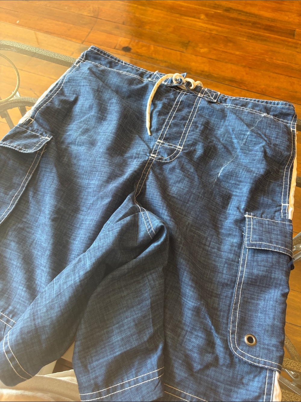 Men's Navy Cargo Swim Shorts with Contrast Stitching
